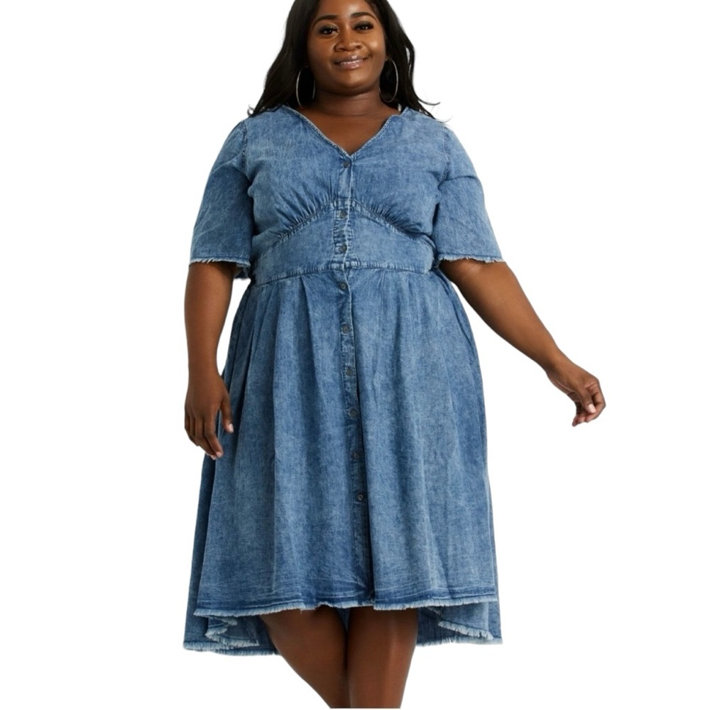 ASHLEY STEWART Acid Wash Blue Hi Lo Lightweight Denim NEW Dress 14/16